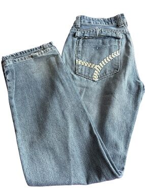 YASO Men's Light Blue Straight Leg Jeans with Braided Pocket Detail